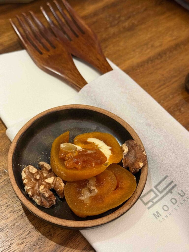 Gotgam Mari dried persimmon dessert with cream cheese and walnut at MODU Samgyetang Singapore