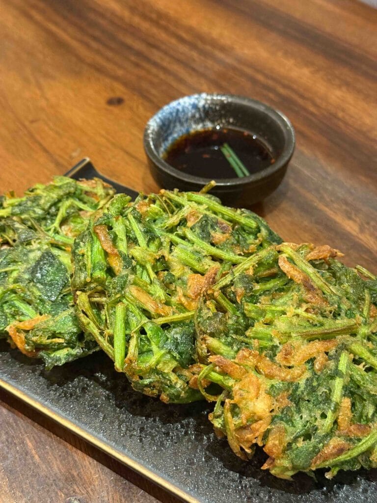 Minari pancake with soy dipping sauce at MODU Samgyetang Singapore