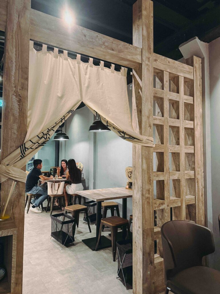 Rustic wooden interior dining area inside LILYAN Singapore soba restaurant