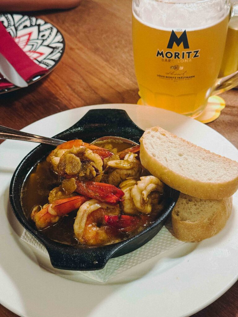Gambas al Ajillo garlic prawns served with bread at My Little Spanish Place Singapore